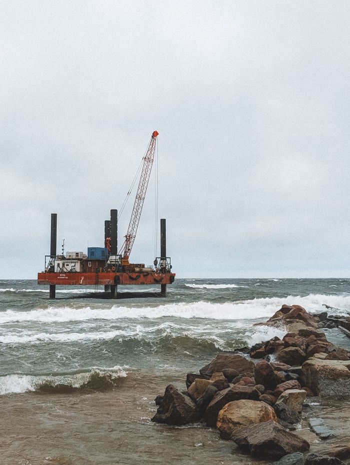 Industrial offshore platform on the Baltic Sea near Svetlogorsk, Russia.
